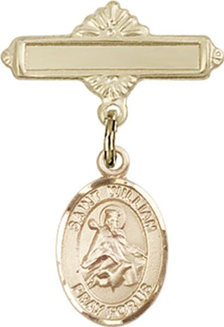14kt Gold Polished Badge Pin St. William of Rochester Baby Badge - Engravable