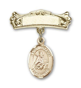 14kt Gold Badge Pin St. William of Rochester Baby Badge - Engravable