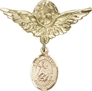 14kt Gold Large Angel w/Wings St. William of Rochester Baby Badge - Engravable