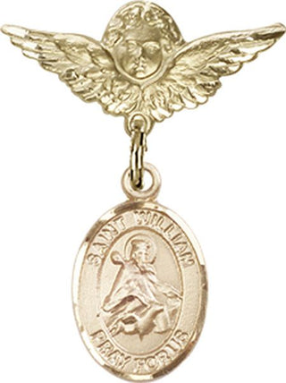 14kt Gold Small Angel w/Wings St. William of Rochester Baby Badge - Engravable