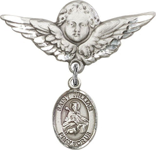 Sterling Silver Large Angel w/Wings St. William of Rochester Baby Badge - Engravable