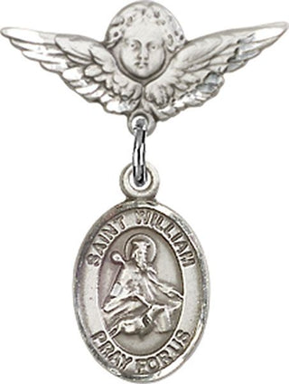 Sterling Silver Small Angel w/Wings St. William of Rochester Baby Badge - Engravable