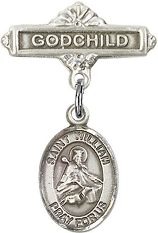 Sterling Silver Godchild St. William of Rochester Baby Badge - Engravable