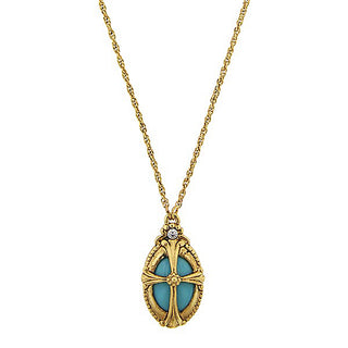 14K Gold-Dipped Imitation Turquoise Oval Necklace - SALE