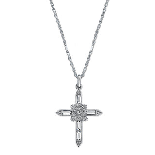 Silver-Tone Crystal Cross Pendant Necklace 18 - SALE