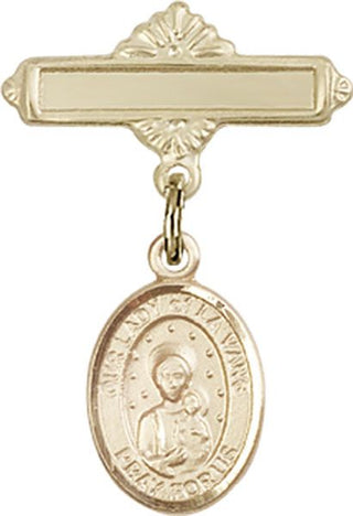 14kt Gold Polished Badge Pin O/L of la Vang Baby Badge - Engravable