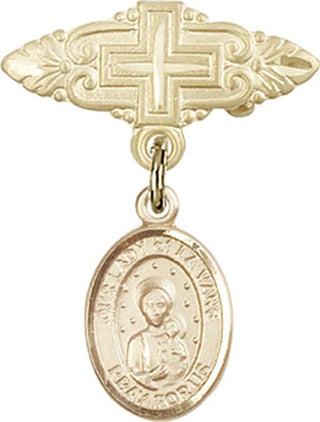 14kt Gold Badge Pin With Cross O/L of la Vang Baby Badge - Engravable