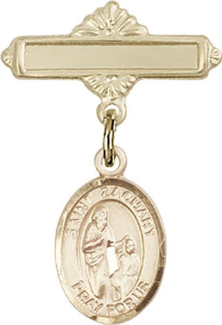14kt Gold Polished Badge Pin St. Zachary Baby Badge - Engravable