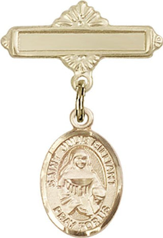 14kt Gold Polished Badge Pin St. Julie Billiart Baby Badge - Engravable