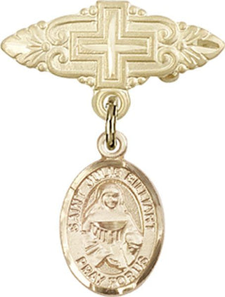 14kt Gold Badge Pin With Cross St. Julie Billiart Baby Badge - Engravable