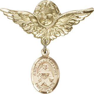 14kt Gold Large Angel w/Wings St. Julie Billiart Baby Badge - Engravable