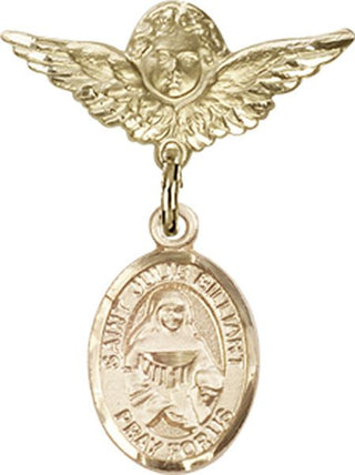 14kt Gold Small Angel w/Wings St. Julie Billiart Baby Badge - Engravable