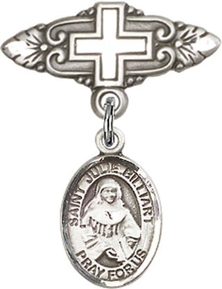 Sterling Silver Badge Pin With Cross St. Julie Billiart Baby Badge - Engravable