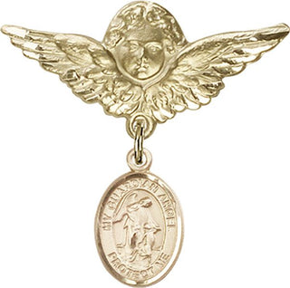 14kt Gold Filled Large Angel w/Wings Guardian Angel w/Child Baby Badge - Engravable