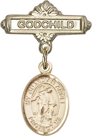 14kt Gold Godchild Guardian Angel w/Child Baby Badge - Engravable