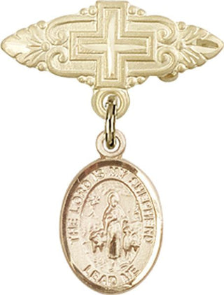 14kt Gold Filled Badge Pin With Cross Lord Is My Shepherd Baby Badge - Engravable