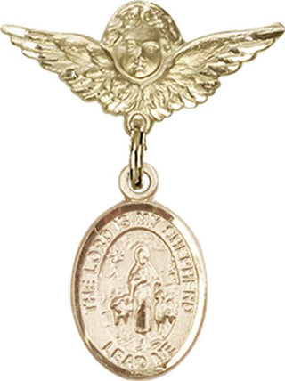 14kt Gold Small Angel w/Wings Lord Is My Shepherd Baby Badge - Engravable