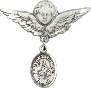 Sterling Silver Large Angel w/Wings Lord Is My Shepherd Baby Badge - Engravable