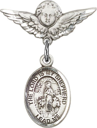 Sterling Silver Small Angel w/Wings Lord Is My Shepherd Baby Badge - Engravable