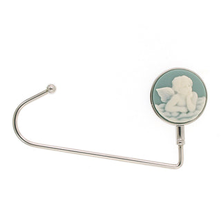 Silver-Tone and Blue Cameo Cherub Purse Holder