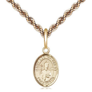 14kt Gold Saint Leo the Great Medal Engraved Catholic Saint Jewelry