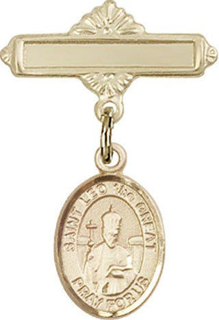 14kt Gold Filled Polished Badge Pin St. Leo the Great Baby Badge - Engravable