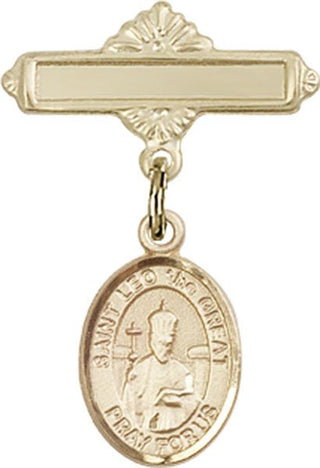 14kt Gold Polished Badge Pin St. Leo the Great Baby Badge - Engravable