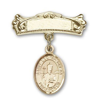 14kt Gold Badge Pin St. Leo the Great Baby Badge - Engravable