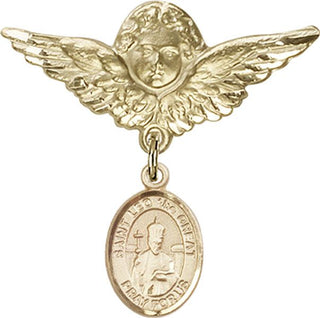 14kt Gold Large Angel w/Wings St. Leo the Great Baby Badge - Engravable