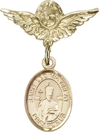 14kt Gold Small Angel w/Wings St. Leo the Great Baby Badge - Engravable