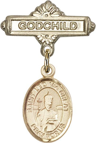 14kt Gold Godchild St. Leo the Great Baby Badge - Engravable
