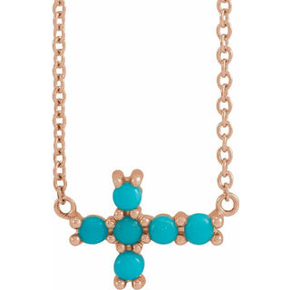 14K Rose Natural Turquoise Sideways Cross 18" Necklace