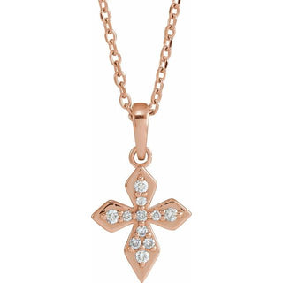 14K Rose .05 CTW Natural Diamond Petite Cross 16-18" Necklace