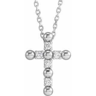 Platinum .07 CTW Natural Diamond Beaded Cross 16-18" Necklace