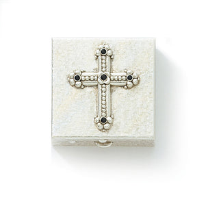 Silver-Tone Black Crystal Cross Pill Box - SALE