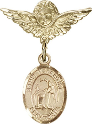 14kt Gold Small Angel w/Wings St. Valentine of Rome Baby Badge - Engravable