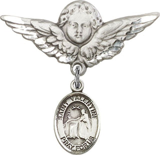 Sterling Silver Large Angel w/Wings St. Valentine of Rome Baby Badge - Engravable