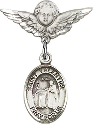 Sterling Silver Small Angel w/Wings St. Valentine of Rome Baby Badge - Engravable