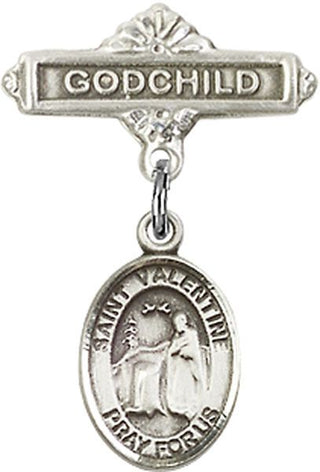 Sterling Silver Godchild St. Valentine of Rome Baby Badge - Engravable