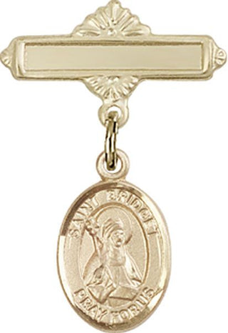 14kt Gold Filled Polished Badge Pin St. Bridget of Sweden Baby Badge - Engravable