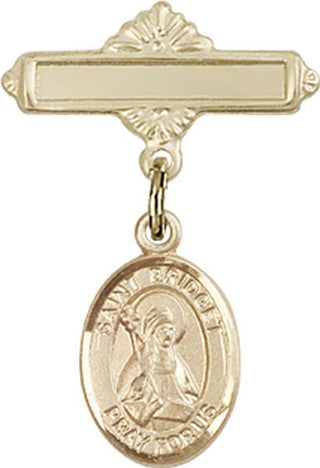 14kt Gold Polished Badge Pin St. Bridget of Sweden Baby Badge - Engravable