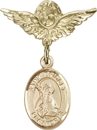 14kt Gold Small Angel w/Wings St. Bridget of Sweden Baby Badge - Engravable