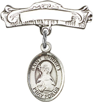 Sterling Silver Badge Pin St. Bridget of Sweden Baby Badge - Engravable