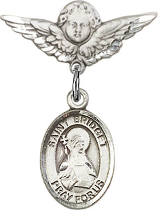 Sterling Silver Small Angel w/Wings St. Bridget of Sweden Baby Badge - Engravable