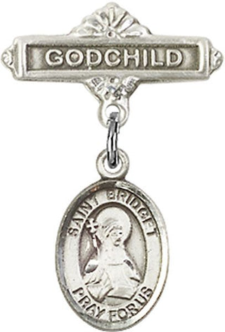 Sterling Silver Godchild St. Bridget of Sweden Baby Badge - Engravable