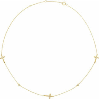 14K Yellow 1/10 CTW Natural Diamond 5-Station Cross 16-18â Necklace