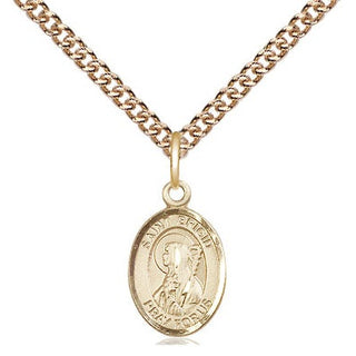 14kt Gold Saint Brigid of Ireland Medal Engraved Catholic Saint Jewelry