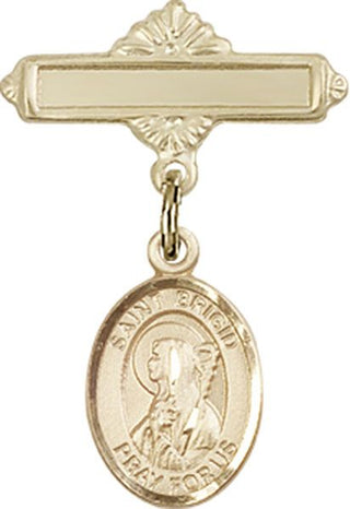 14kt Gold Filled Polished Badge Pin St. Brigid of Ireland Baby Badge - Engravable
