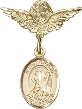 14kt Gold Filled Small Angel w/Wings St. Brigid of Ireland Baby Badge - Engravable