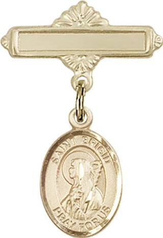 14kt Gold Polished Badge Pin St. Brigid of Ireland Baby Badge - Engravable